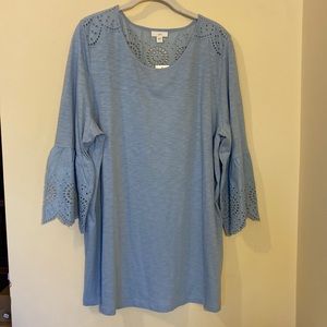 J Jill blue eyelet embellished cotton/modal top shirt Size XL NWT
